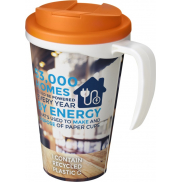 Kubek Brite-Americano® 350 ml z wieczkiem zapobiegającym rozchlapaniu, biały, pomarańczowy