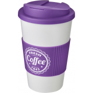 Kubek Americano® 350 ml z uchwytem i pokrywką chroniącą przed rozlaniem, biały, fioletowy