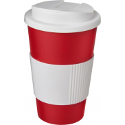 Kubek Americano® 350 ml z uchwytem i pokrywką chroniącą przed rozlaniem, czerwony, biały