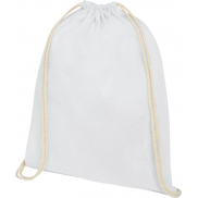 Plecak Oregon wykonany z bawełny o gramaturze 140 g/m² ze sznurkiem ściągającym, biały