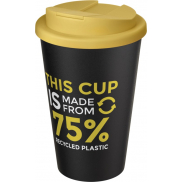 Kubek Americano® Eco z recyklingu o pojemności 350 ml z pokrywą odporną na zalanie, żółty, czarny