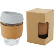 Lidan Szklany kubek o pojemności 360 ml z korkowym uchwytem i silikonową pokrywką, szary