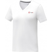 Koszulka damska Somoto z krótkim rękawem i kołnierzem w serek , l, biały