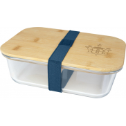 Pudełko śniadaniowe ze szkła Roby z bambusową pokrywką, niebieski