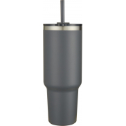 Sydney miedziany kubek próżniowy z podwójnymi ściankami, ze słomką, z certyfikatem RCS 1200 ml, szary