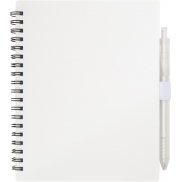 Niove zestaw notatnik w miękkiej okładce z tworzyw sztucznych pochodzących z recyklingu i długopis (niebieski tusz), biały