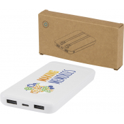 Adhil powerbank o pojemności 10.000 mAh i mocy 10 W z tworzyw sztucznych pochodzących z recyklilngu z 2 wbudowanymi kablami, bia