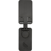 Alhena składany uchwyt na telefon z z tworzyw sztucznych pochodzących z recyklingu z metalową podstawką biurkową, czarny