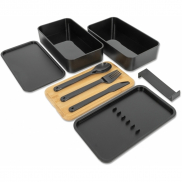 Lunch box 2x600 ml ze sztućcami PESCARA - czarny
