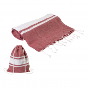 Ręcznik plażowy z recyklingowanej bawełny i torba ze ściągaczem - czerwony