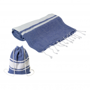 Ręcznik plażowy z recyklingowanej bawełny i torba ze ściągaczem - ciemno niebieski