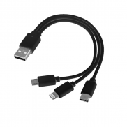 Kabel USB 3w1 micro USB + USB typ C + Lightning - czarny