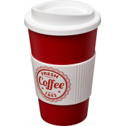 Kubek termiczny z serii Americano® o pojemności 350 ml z uchwytem, czerwony, biały