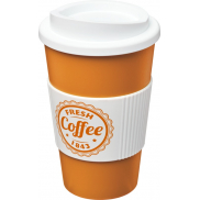 Kubek termiczny z serii Americano® o pojemności 350 ml z uchwytem, pomarańczowy, biały