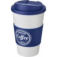 Kubek Americano® 350 ml z uchwytem i pokrywką chroniącą przed rozlaniem, biały, niebieski