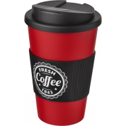 Kubek Americano® 350 ml z uchwytem i pokrywką chroniącą przed rozlaniem, czerwony, czarny