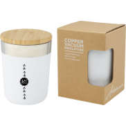 Lagan Miedziany kubek ze stali nierdzewnej o pojemności 330 ml, izolowany próżniowo, z bambusową pokrywką, biały