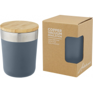 Lagan Miedziany kubek ze stali nierdzewnej o pojemności 330 ml, izolowany próżniowo, z bambusową pokrywką, niebieski