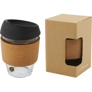 Lidan Szklany kubek o pojemności 360 ml z korkowym uchwytem i silikonową pokrywką, czarny