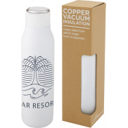 Miedziana butelka izolowana próżniowo Marka o pojemności 600 ml z metalową pętelką, biały