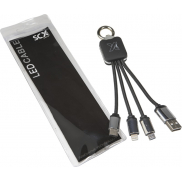 Kabel z podświetlonym logo 3w1 z brelokiem - SCX.design C15, niebieski, czarny