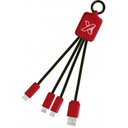 Kabel z podświetlonym logo 3w1 z brelokiem - SCX.design C15, czerwony, czarny