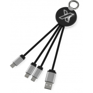Kabel z podświetlonym logo 3w1 z brelokiem - SCX.design C16, czarny, biały