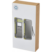 Soldy powerbank solarny o pojemności 10 000 mAh z dynamem wykonany z tworzyw sztucznych pochodzących z recyklingu z certyfika, z