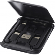 Savvy modułowy kabel do ładowania z tworzyw sztucznych pochodzących z recyklingu z uchwytem na telefon, czarny