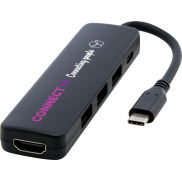 Loop adapter multimedialny USB 2.0-3.0 z portem HDMI wykonany z tworzyw sztucznych pochodzących z recyklingu z certyfikatem R, c