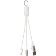 Metal kabel do ładowania 4 w 1 z aluminium z recyklingu z łańcuchem do kluczy, szary