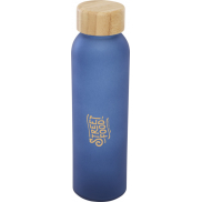 Matowa butelka ze szkła sodowo-wapniowego Lume 500 ml z zakrętką bambusową  , niebieski