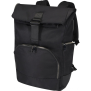 Rhine plecak ze zwijaną górą o wysokości 38 cm i pojemności 18 l wykonany z materiałów z recyklingu z certyfikatem GRS, czarny