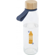 Szklana butelka na wodę Porto o pojemności 500 ml, z silikonowym uchwytem i z bambusową zakrętką, niebieski