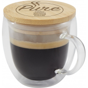 Szklany kubek Lenora z bambusową pokrywką o pojemności 250 ml, biały