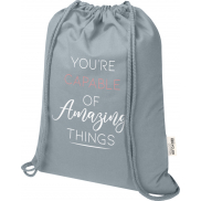 Oregon Blend torba ściągana sznurkiem z materiału materiału z recyklingu, 140 g/m², 5 l, posiadająca certyfikat GRS, szary