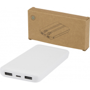 Adhil powerbank o pojemności 10.000 mAh i mocy 10 W z tworzyw sztucznych pochodzących z recyklilngu z 2 wbudowanymi kablami, bia