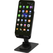 Alhena składany uchwyt na telefon z z tworzyw sztucznych pochodzących z recyklingu z metalową podstawką biurkową, czarny