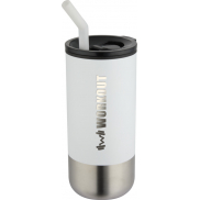 Grayson izolowany kubek z certyfikatem RCS z recyklingu o pojemności 480 ml z silikonową słomką, biały