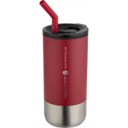 Grayson izolowany kubek z certyfikatem RCS z recyklingu o pojemności 480 ml z silikonową słomką, czerwony