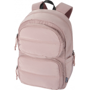 Puffer plecak na laptopa o przekątnej 15,6 cali o pojemności 18 l wykonany z materiałów z recyclingu z certyfikatem GRS, różowy