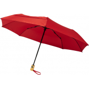 Składany, automatycznie otwierany/zamykany parasol Bo 21” wykonany z plastiku PET z recyklingu, czerwony
