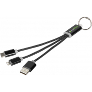 Kabel do ładowania 3w1 Metal z kółkiem na klucze, czarny