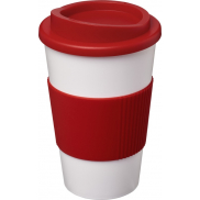Kubek termiczny z serii Americano® o pojemności 350 ml z uchwytem, biały, czerwony