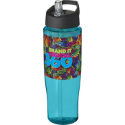 Bidon H2O Tempo® o pojemności 700 ml z wieczkiem z słomką, niebieski, czarny