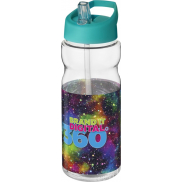 Bidon H2O Base® o pojemności 650 ml z wieczkiem z słomką, biały, niebieski
