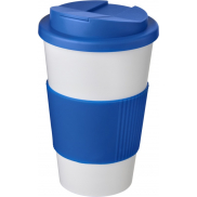 Kubek Americano® 350 ml z uchwytem i pokrywką chroniącą przed rozlaniem, biały, niebieski