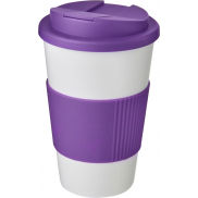 Kubek Americano® 350 ml z uchwytem i pokrywką chroniącą przed rozlaniem, biały, fioletowy