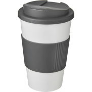 Kubek Americano® 350 ml z uchwytem i pokrywką chroniącą przed rozlaniem, biały, szary