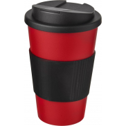 Kubek Americano® 350 ml z uchwytem i pokrywką chroniącą przed rozlaniem, czerwony, czarny
